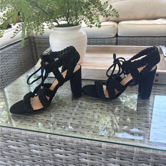 ANTONIO MELANI Black Suede Braided Lace-Up Sandals Heels Size 6. - Picture 6 of 10